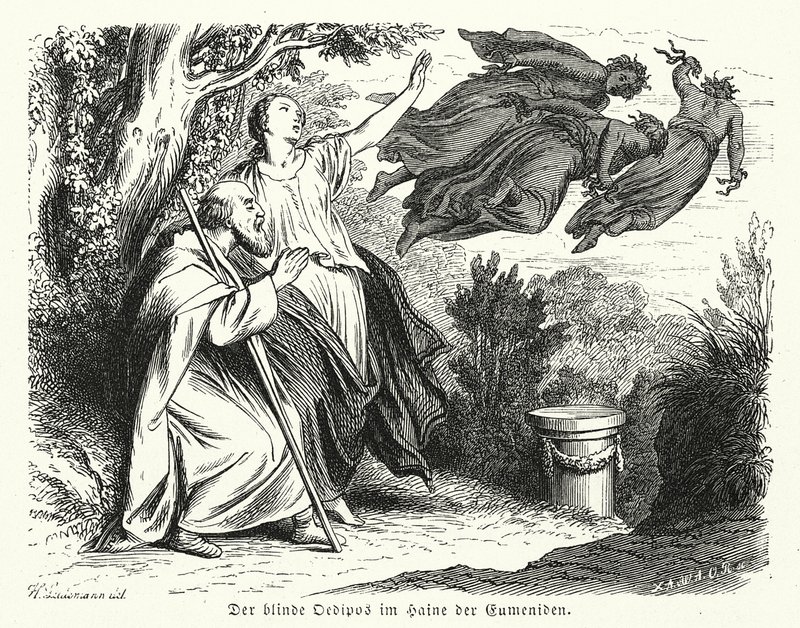 Edipo y Antígona en el bosque de las Euménides (grabado) de Heinrich Leutemann