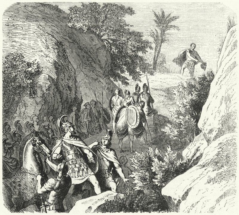 Perseo de Macedonia en marcha a través de las gargantas de Tesalia de Heinrich Leutemann