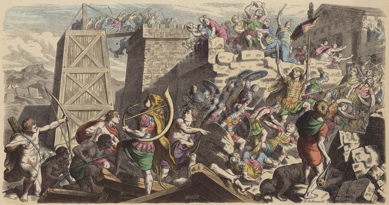 Soldados romanos asaltando una ciudad (grabado coloreado) de Heinrich Leutemann