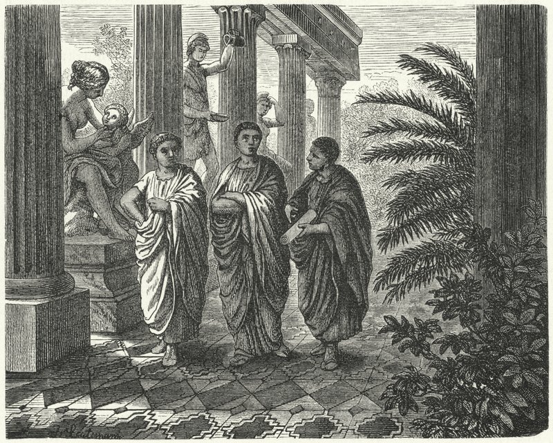 El emperador romano Augusto, Gayo Mecenas y Virgilio de Heinrich Leutemann