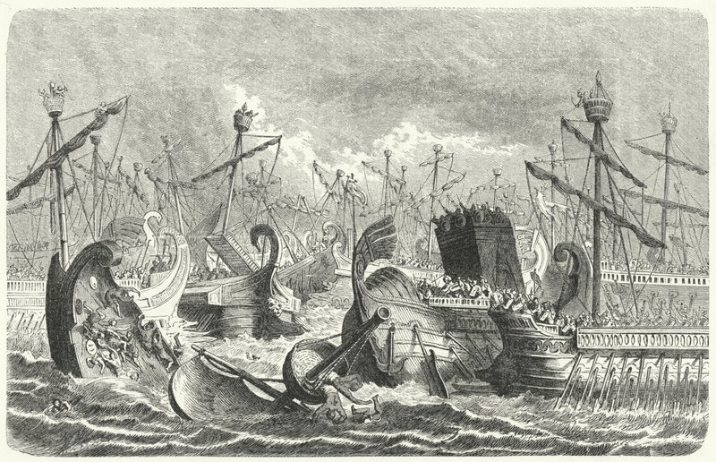 Victoria de la flota romana sobre los cartagineses en la Batalla de las Islas Egadas, 241 a.C. (grabado) de Heinrich Leutemann
