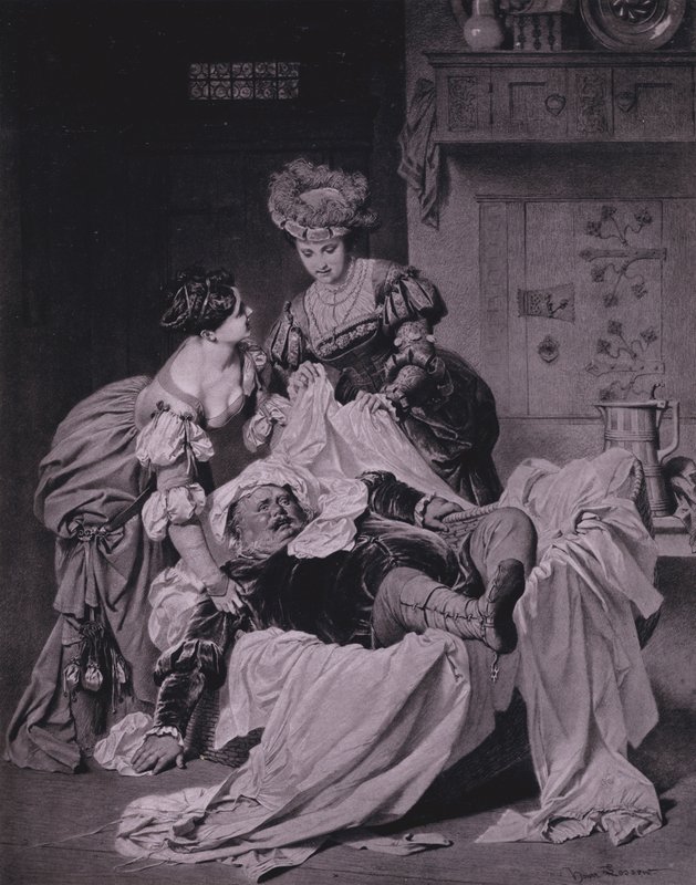 Escena de Las alegres comadres de Windsor de Shakespeare (Acto III, Escena 3) de Heinrich Lossow