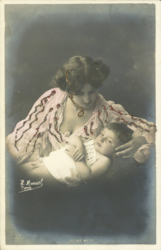 Niño con su madre (foto en color) de Henri (after) Manuel