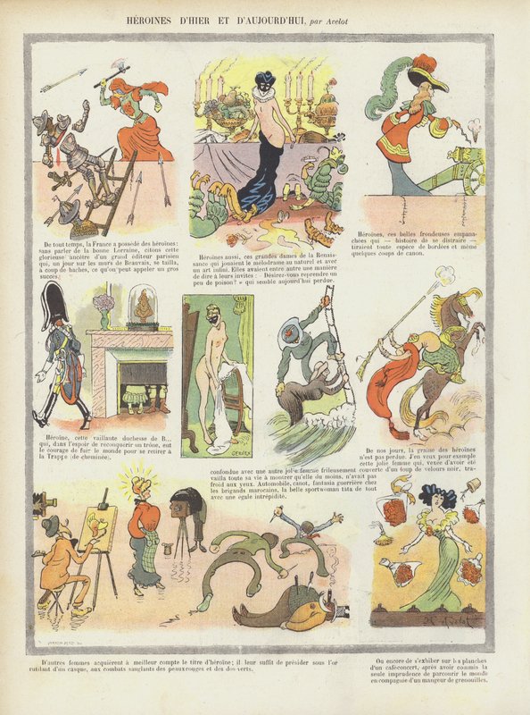 Heroínas del pasado y presente. Ilustración para Le Rire de Henri Avelot
