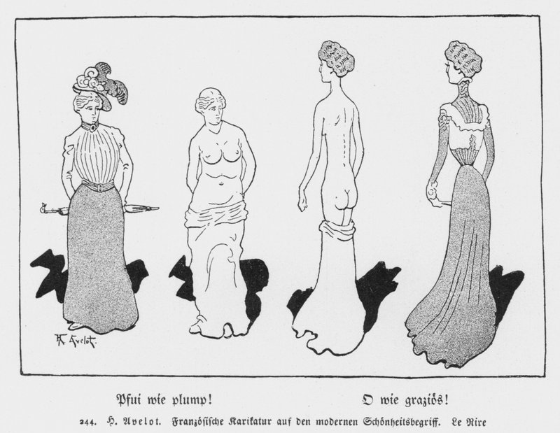 ¡Pooh, Qué Gordo! ¡Oh, Qué Gracioso!, caricatura francesa de Le Rire sobre el concepto moderno de belleza de Henri Avelot