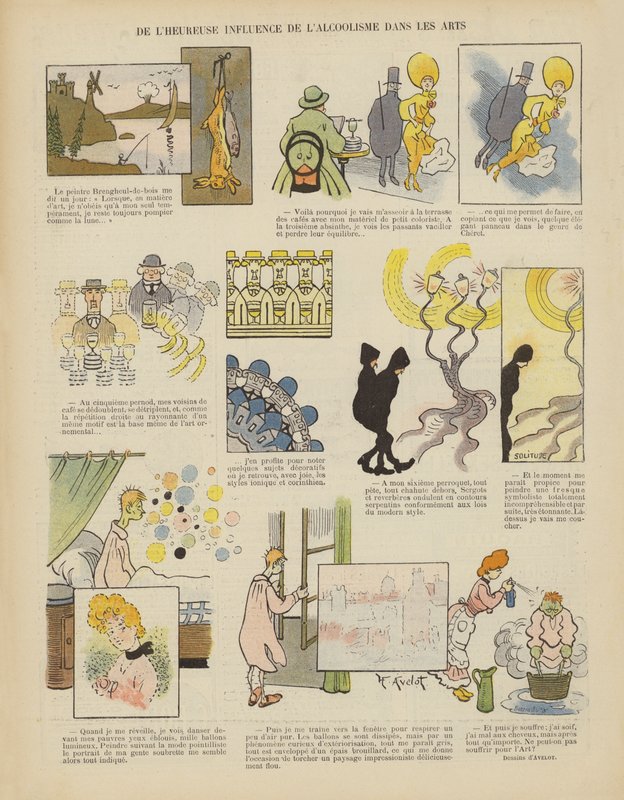 La feliz influencia del alcoholismo en las artes. Ilustración para Le Rire de Henri Avelot