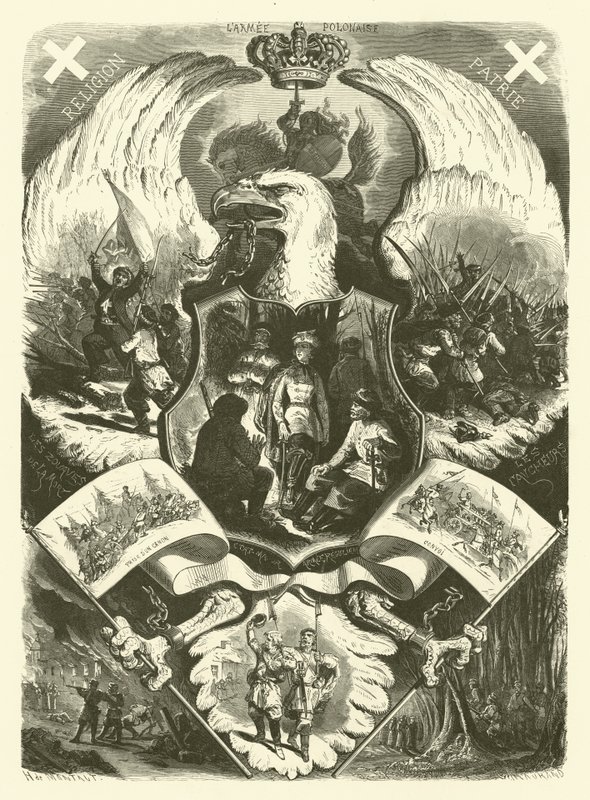 Soldados y uniformes del ejército polaco durante el levantamiento de 1863-1864 contra el dominio ruso de Henri de (after) Montaut
