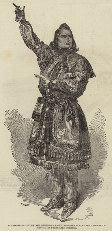 Kah-ge-ga-gah-bowh, el Jefe Ojibbeway, esbozado durante la Reunión de Templanza en el Teatro Drury-Lane de Henry Anelay