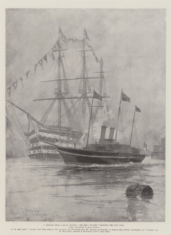 Un mensaje de un siglo muerto, la vieja Victoria saludando al nuevo rey de Henry Charles Seppings Wright