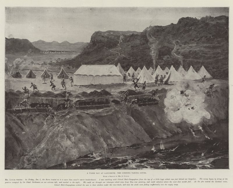 Un día caluroso en Ladysmith, los Gordons buscando cobertura de Henry Charles Seppings Wright