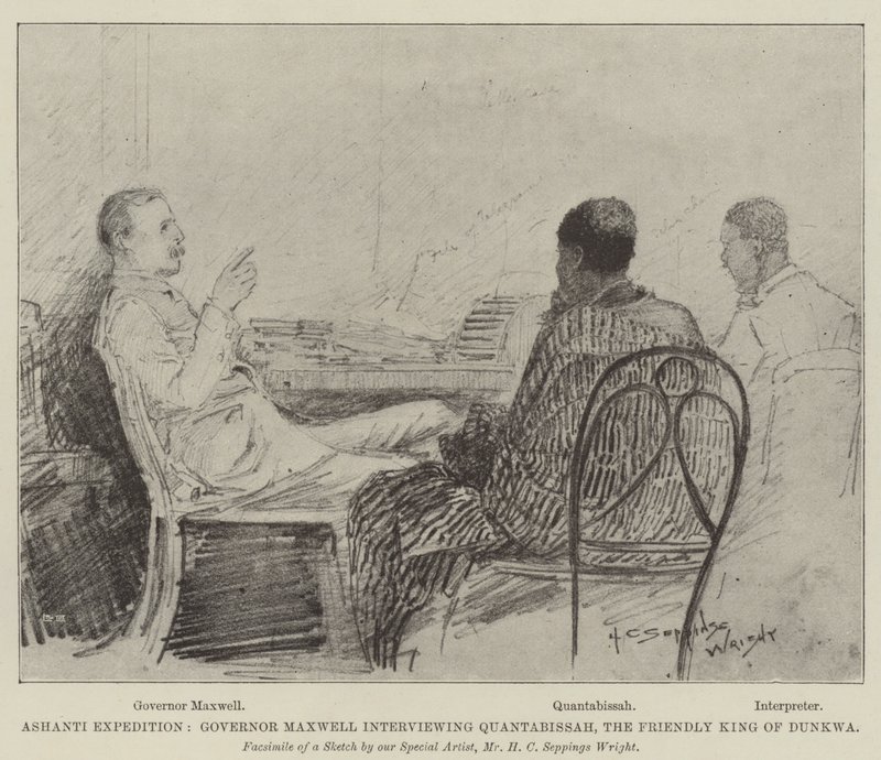 Expedición Ashanti, el gobernador Maxwell entrevistando a Quantabissah, el rey amistoso de Dunkwa de Henry Charles Seppings Wright