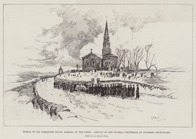 Entierro de Sir Alexander Milne, Almirante de la Flota, llegada del cortejo fúnebre al cementerio de Inveresk de Henry Charles Seppings Wright