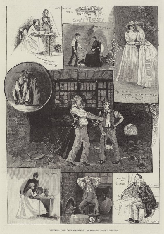 Bocetos de The Middleman, en el Teatro Shaftesbury de Henry Charles Seppings Wright