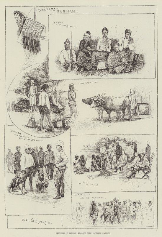 Bocetos en Birmania, tratando con Dacoits Capturados de Henry Charles Seppings Wright