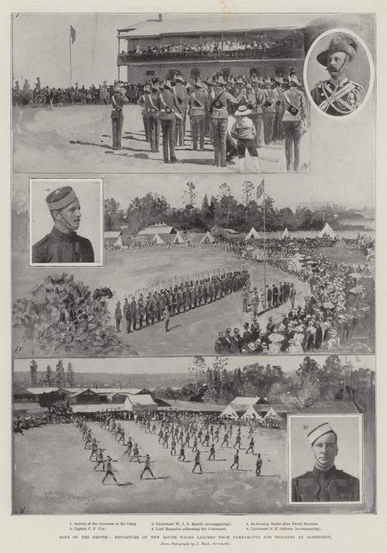 Hijos del Imperio, partida de los lanceros de Nueva Gales del Sur desde Parramatta para entrenamiento en Aldershot de Henry Charles Seppings Wright