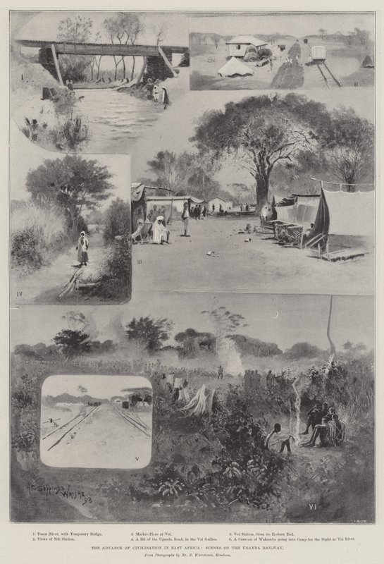 El Avance de la Civilización en África Oriental, Escenas en el Ferrocarril de Uganda de Henry Charles Seppings Wright