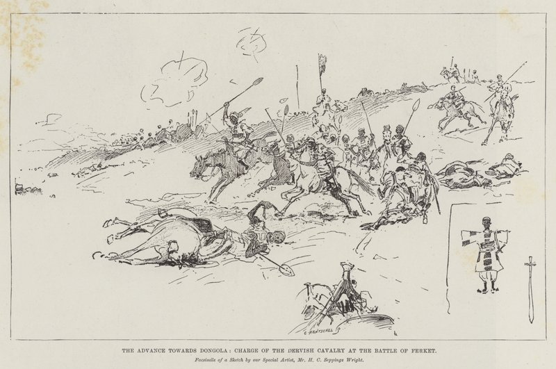 El avance hacia Dongola, carga de la caballería derviche en la batalla de Ferket de Henry Charles Seppings Wright