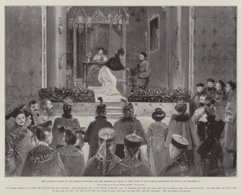 La audiencia dada por la Emperatriz Viuda y el Emperador de China a las esposas de los ministros extranjeros en Pekín, el 13 de diciembre de Henry Charles Seppings Wright