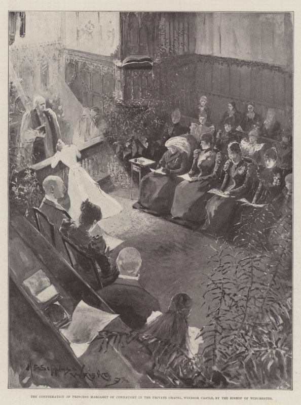 La Confirmación de la Princesa Margarita de Connaught en la Capilla Privada, Castillo de Windsor, por el Obispo de Winchester de Henry Charles Seppings Wright