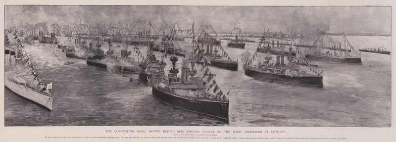 La revisión naval de la coronación ante el rey Eduardo, 16 de agosto, la flota reunida en Spithead de Henry Charles Seppings Wright