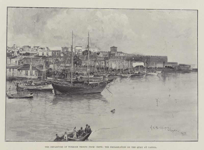 La Partida de las Tropas Turcas de Creta, el Embarque en el Muelle de Candia de Henry Charles Seppings Wright