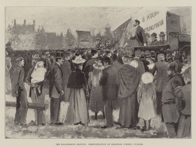 La disputa de ingeniería, manifestación en Eelbrook Common, Fulham de Henry Charles Seppings Wright