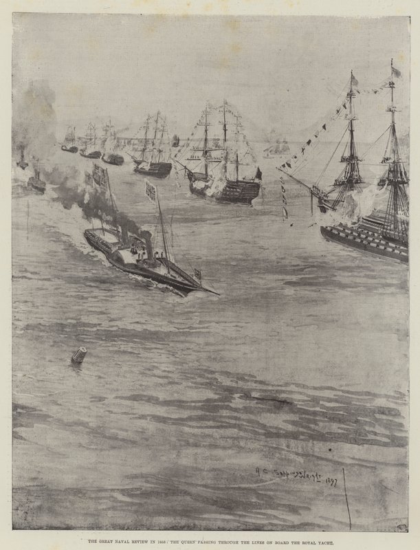 La gran revisión naval en 1856, la Reina pasando por las líneas a bordo del yate real de Henry Charles Seppings Wright