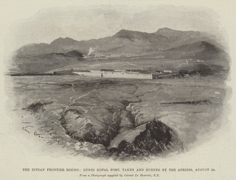 El levantamiento en la frontera india, el fuerte Lundi Kotal, tomado y quemado por los Afridis, 24 de agosto de Henry Charles Seppings Wright