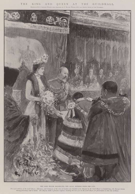 El rey y la reina en el Guildhall de Henry Charles Seppings Wright