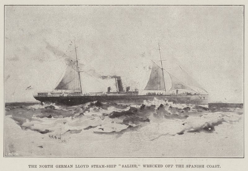 El vapor Salier de North German Lloyd, naufragado en la costa española de Henry Charles Seppings Wright