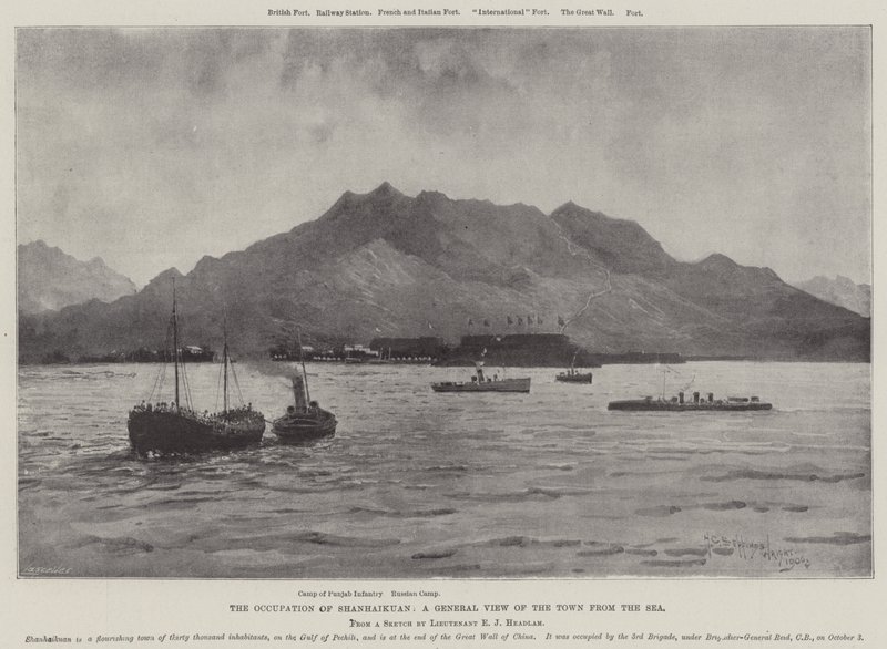 La ocupación de Shanhaikuan, una vista general de la ciudad desde el mar de Henry Charles Seppings Wright