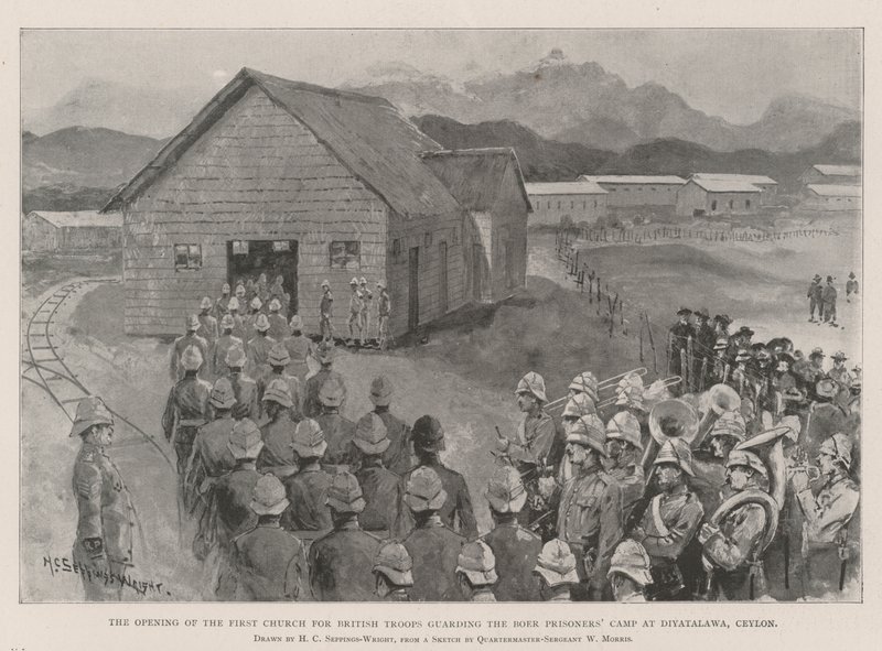 La Apertura de la Primera Iglesia para las Tropas Británicas que custodian el Campo de Prisioneros Boer en Diyatalawa, Ceilán de Henry Charles Seppings Wright
