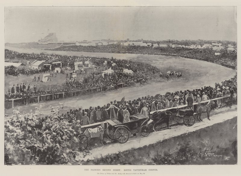 El segundo Derby del Príncipe, en la curva de Tattenham de Henry Charles Seppings Wright
