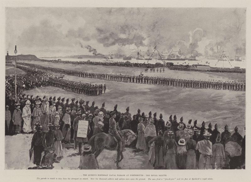 Desfile naval del cumpleaños de la Reina en Portsmouth, el saludo real de Henry Charles Seppings Wright