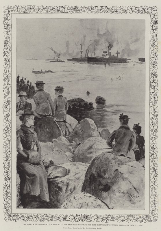 Los barcos de guardia de la Reina en la Bahía de Dublín, el buque insignia saludando al pinaza del Lord Teniente que regresa de una visita de Henry Charles Seppings Wright