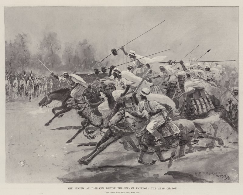 La revisión en Damasco ante el emperador alemán, la carga árabe de Henry Charles Seppings Wright