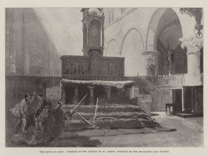 Los Disturbios en París, Interior de la Iglesia de San José, destrozada por los Socialistas el Domingo Pasado de Henry Charles Seppings Wright