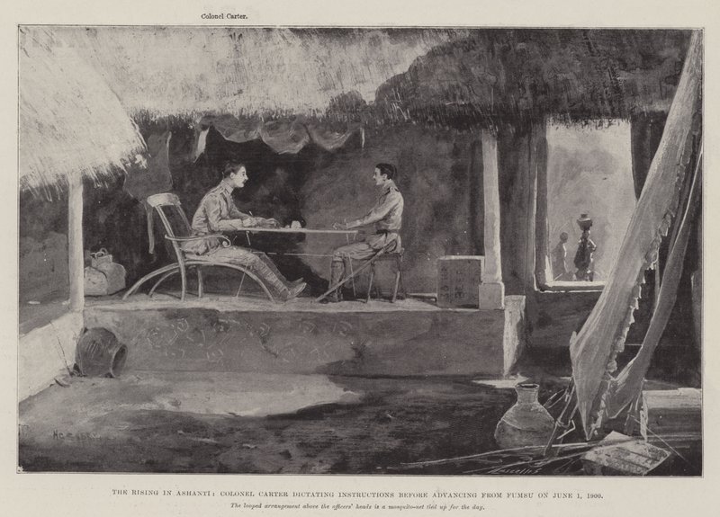 El levantamiento en Ashanti, el coronel Carter dictando instrucciones antes de avanzar desde Fumsu el 1 de junio de 1900 de Henry Charles Seppings Wright