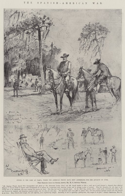 La Guerra Hispanoamericana, escenas en el campamento en Tampa, donde las tropas americanas se han reunido para el avance sobre Cuba de Henry Charles Seppings Wright