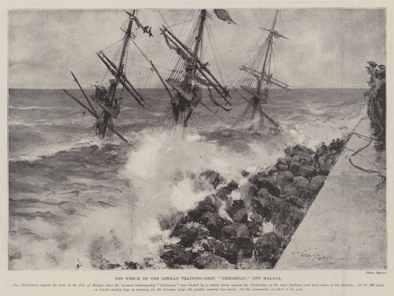 El naufragio del barco escuela alemán, Gneisenau, frente a Málaga de Henry Charles Seppings Wright