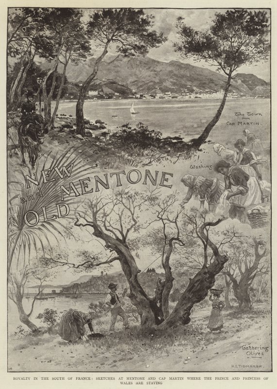 Realeza en el sur de Francia, bocetos en Mentone y Cap Martin donde se hospedan el príncipe y la princesa de Gales de Henry Edward Tidmarsh
