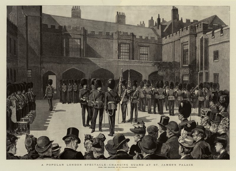 Un espectáculo popular en Londres, cambio de guardia en el Palacio de St James de Henry Gillard Glindoni