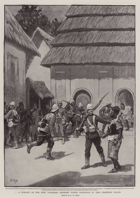 Una compañía del Regimiento de West Yorkshire tomando posesión del Palacio del Rey Prempeh de Henry Marriott Paget