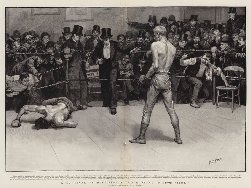 Una Supervivencia del Pugilismo, una Pelea con Guantes en 1896, ¡Tiempo! de Henry Marriott Paget