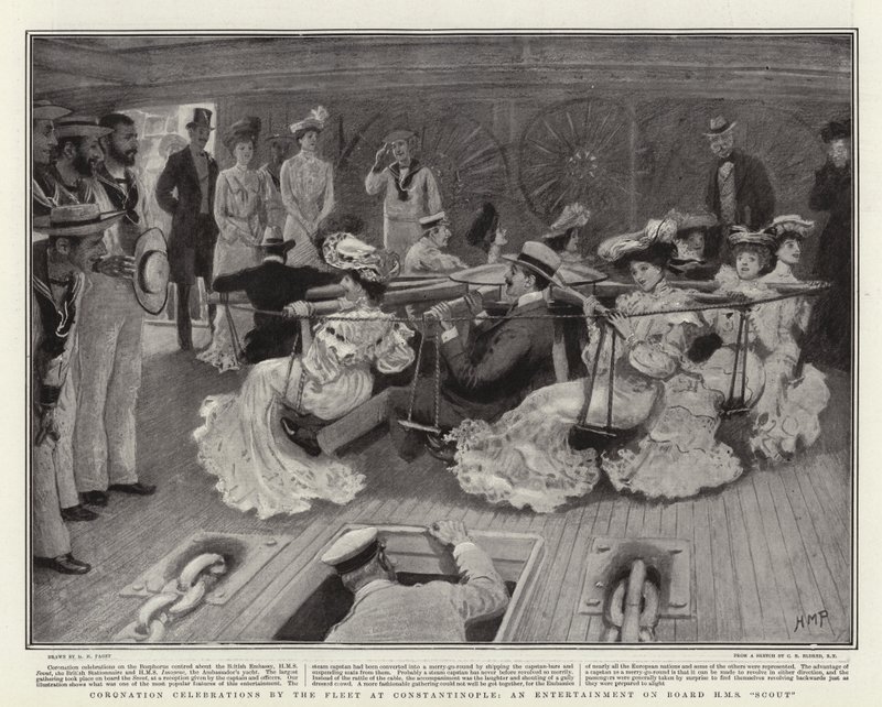 Celebraciones de la coronación por la flota en Constantinopla, un entretenimiento a bordo del H M S Scout de Henry Marriott Paget