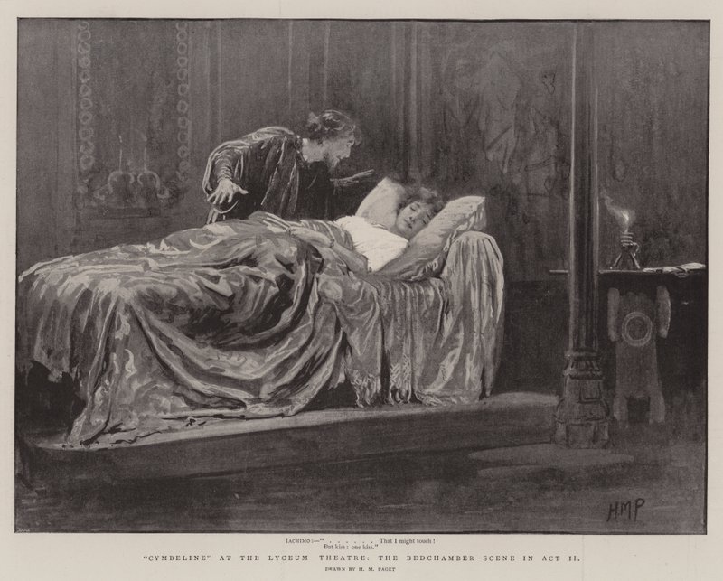 Cimbelino en el Teatro Lyceum, la escena del dormitorio en el Acto II de Henry Marriott Paget