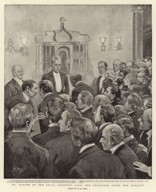 Dr. Nansen en el Club de Sociedades Reales, la recepción después del banquete de Henry Marriott Paget