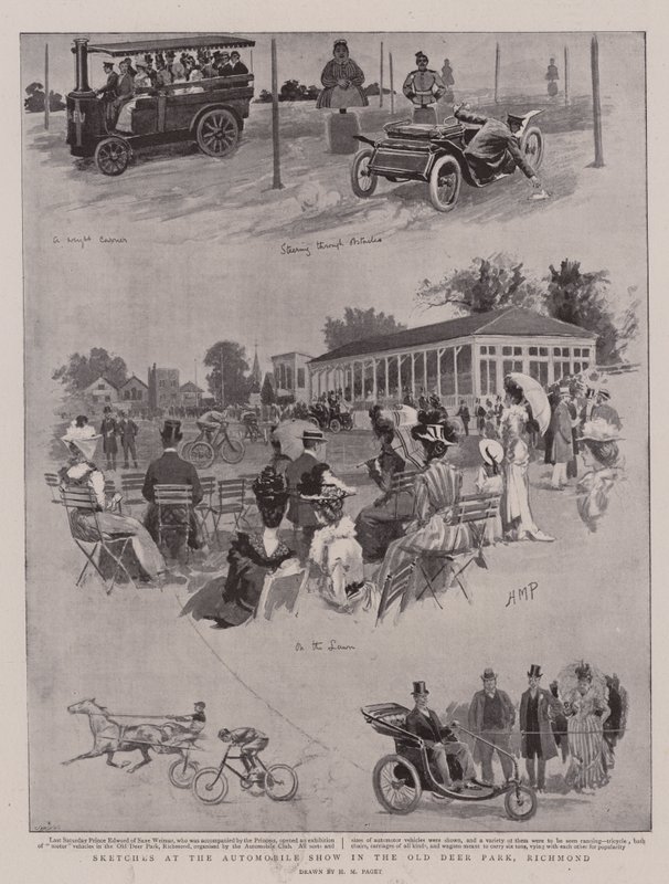 Bocetos en el Salón del Automóvil en el Old Deer Park, Richmond de Henry Marriott Paget