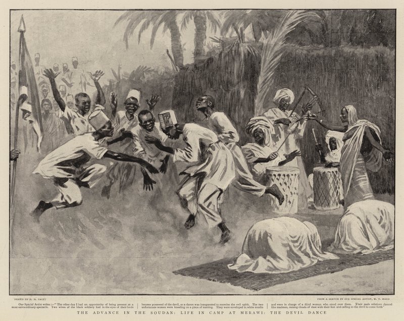 El avance en Sudán, vida en el campamento en Merawi, la danza del diablo de Henry Marriott Paget