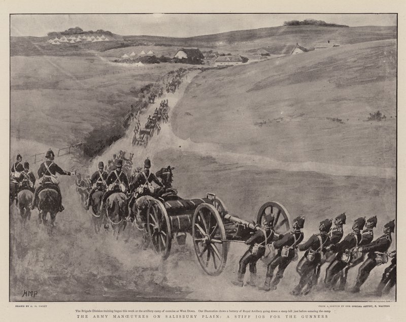 Las maniobras del ejército en Salisbury Plain, un trabajo duro para los artilleros de Henry Marriott Paget